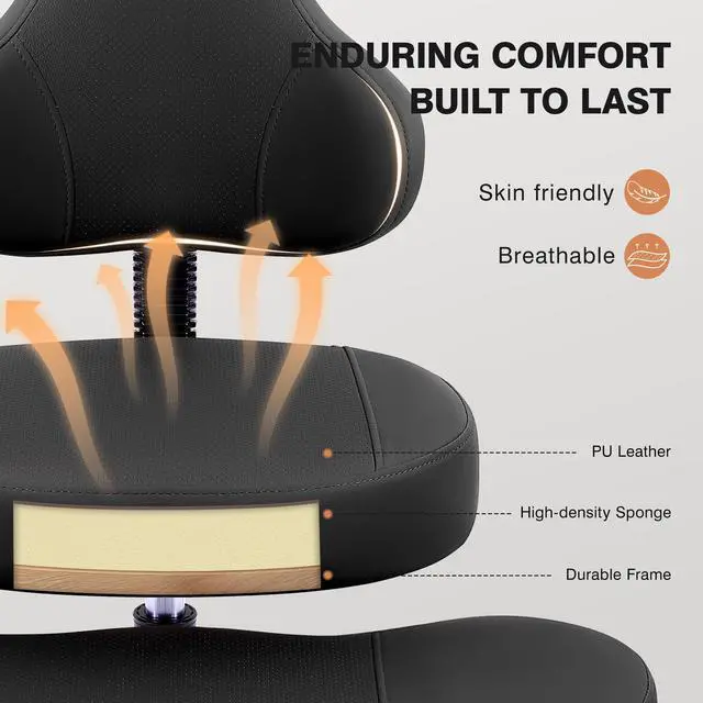 Alt view image 6 of 6 - Cross Legged Office Chair, Criss Cross Desk Chair ADHD Meditation Kneeling Yoga Seat with Adjustable Height, Lumbar Support, Wider Footrest and Wheels (Black)