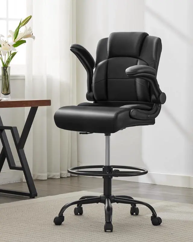 Main image of Ergonomic Drafting Chair,Tall Office Chair for Standing Desk with Flip-Up Armrests,Adjustable Foot Ring & Height, High Leather Executive Office Chair for Home,Drawing or Counter Height Use