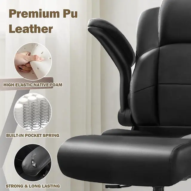 Alt view image 6 of 6 - Ergonomic Drafting Chair,Tall Office Chair for Standing Desk with Flip-Up Armrests,Adjustable Foot Ring & Height, High Leather Executive Office Chair for Home,Drawing or Counter Height Use