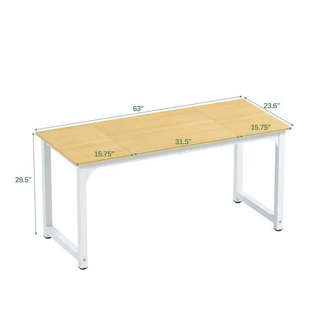 Alt view image 2 of 6 - Modern Computer Desk 63 Inch Large Office Desk, Writing Study Table for Home Office Desk Workstation Wide Metal Sturdy Frame Thicker Steel Legs, White