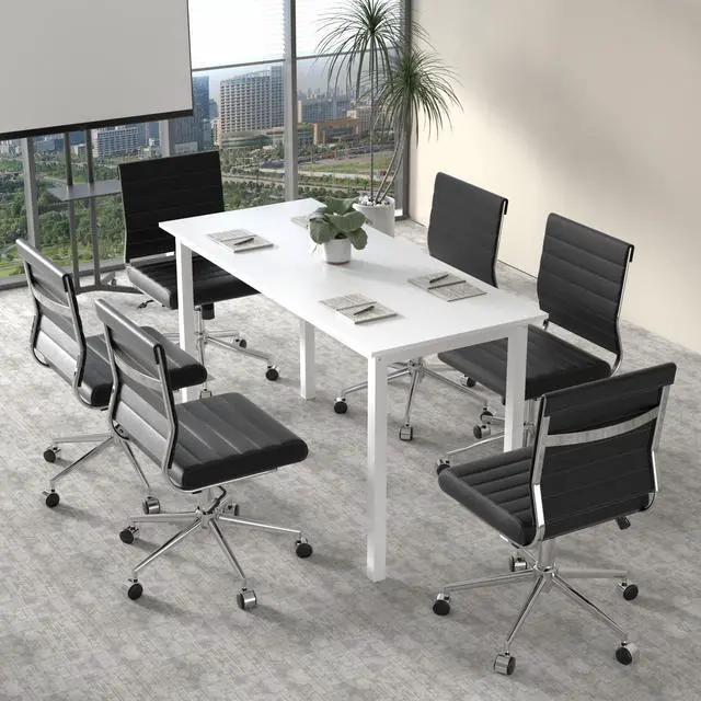 Alt view image 2 of 6 - Armless Office Desk Chair, Mid Back Ergonomic Swivel Conference Room Chair, Adjustable Height PU Leather Home Desk Chair, Modern Small Rolling Computer Task Chair, Black