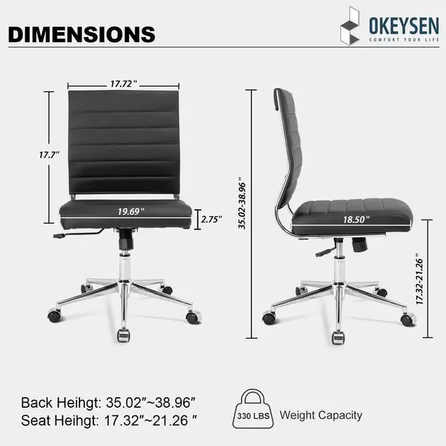 Alt view image 3 of 6 - Armless Office Desk Chair, Mid Back Ergonomic Swivel Conference Room Chair, Adjustable Height PU Leather Home Desk Chair, Modern Small Rolling Computer Task Chair, Black
