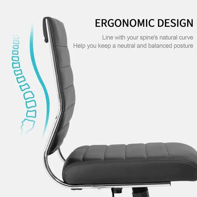 Alt view image 5 of 6 - Armless Office Desk Chair, Mid Back Ergonomic Swivel Conference Room Chair, Adjustable Height PU Leather Home Desk Chair, Modern Small Rolling Computer Task Chair, Black