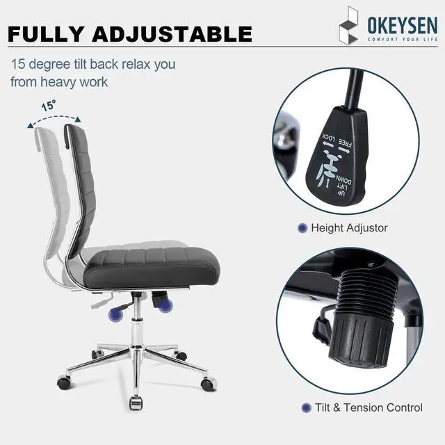 Alt view image 6 of 6 - Armless Office Desk Chair, Mid Back Ergonomic Swivel Conference Room Chair, Adjustable Height PU Leather Home Desk Chair, Modern Small Rolling Computer Task Chair, Black