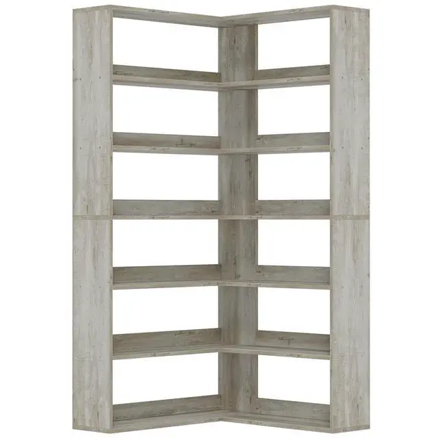 Main image of Bookshelves 6 Tiers with Baffles Industrial Large Corner Etagere Bookcase Storage Display Rack for Living Room Home Office
