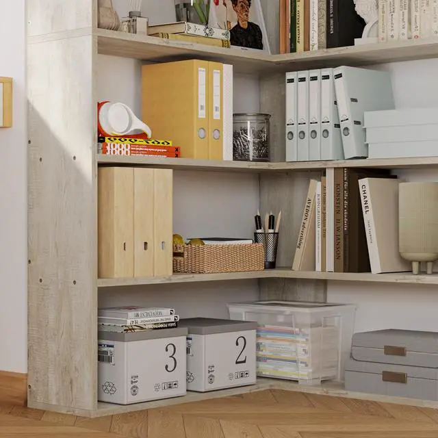 Alt view image 2 of 6 - Bookshelves 6 Tiers with Baffles Industrial Large Corner Etagere Bookcase Storage Display Rack for Living Room Home Office