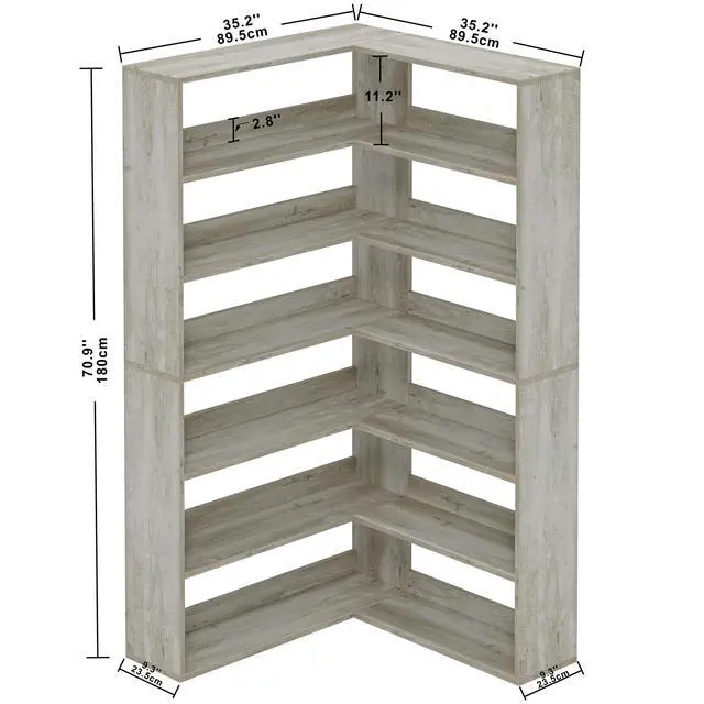 Alt view image 3 of 6 - Bookshelves 6 Tiers with Baffles Industrial Large Corner Etagere Bookcase Storage Display Rack for Living Room Home Office