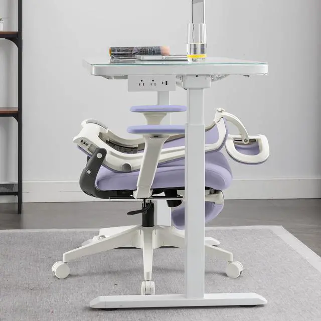 Alt view image 2 of 6 - Foldable Office Chair with Foot Rest, Ergonomic Office Chair with Adjustable Lumbar Support, Headrest, Armrest, Home Office Desk Chair for Space Saving, Work from Home, Purple