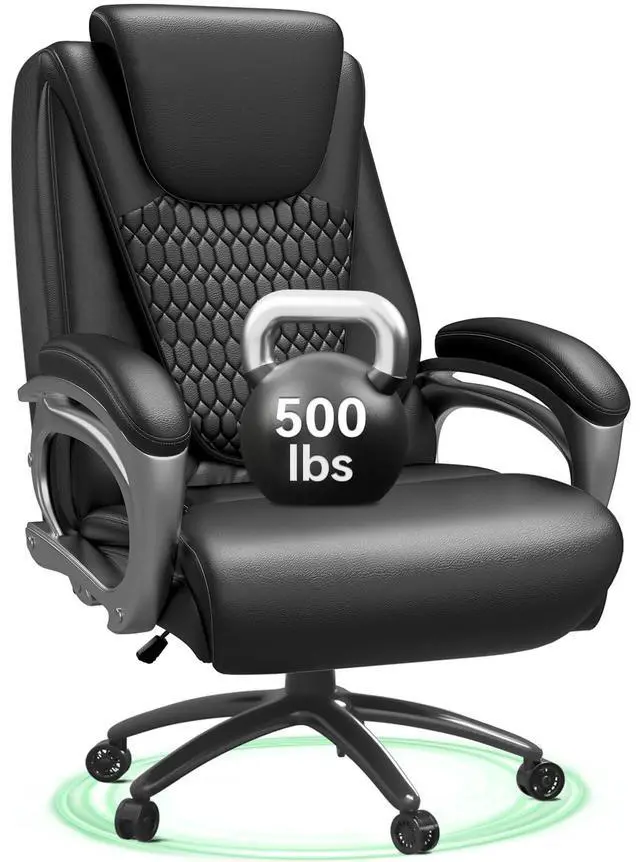 Main image of Big and Tall Office Chair 500lbs, Heavy Duty High Back PU Leather Desk Chair, Adjustable Height Rolling Wheels Computer Chair for Home Office Work (Black)