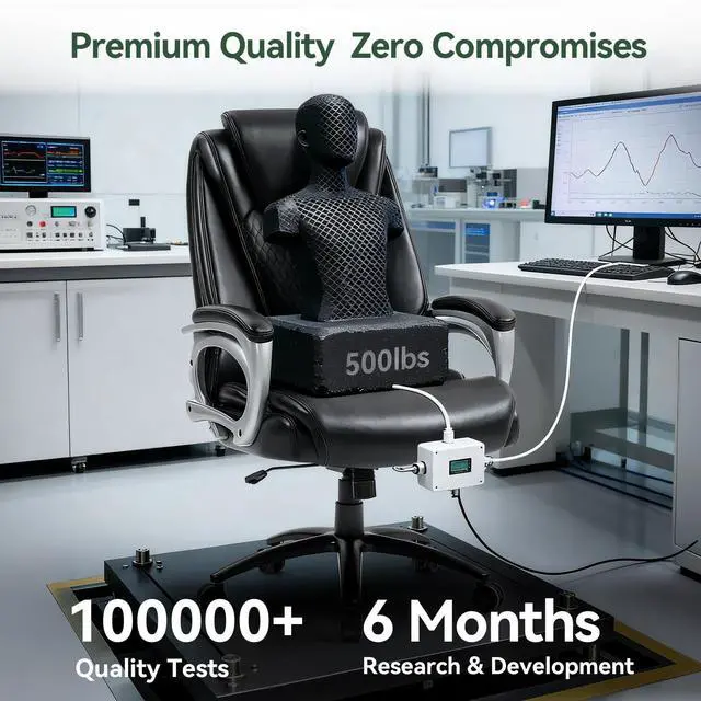 Alt view image 6 of 6 - Big and Tall Office Chair 500lbs, Heavy Duty High Back PU Leather Desk Chair, Adjustable Height Rolling Wheels Computer Chair for Home Office Work (Black)