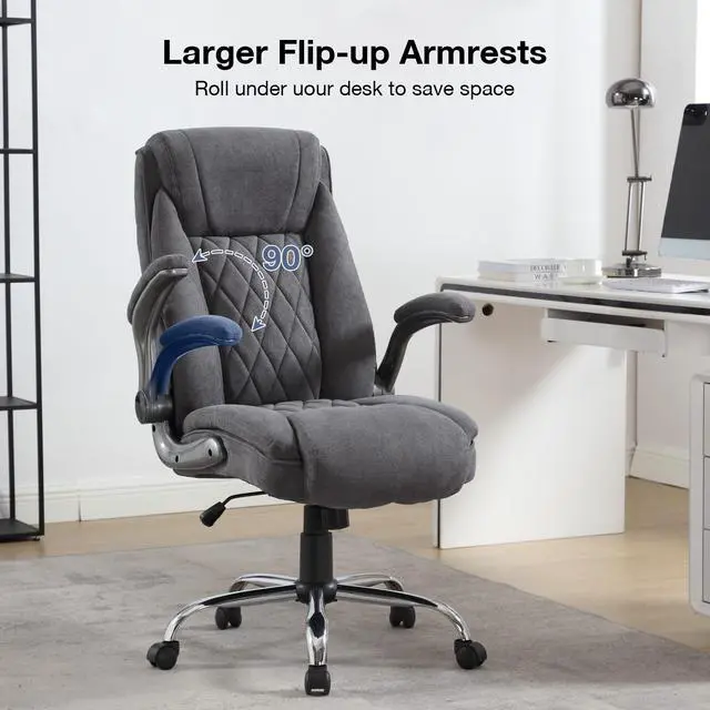 Alt view image 4 of 6 - Big and Tall Fabric Office Chair 400lbs High Back Executive Computer Desk Chair with Flip Up Armrest, Breathable Fabric Adjustable Height Ergonomic Home Office Heavy Duty