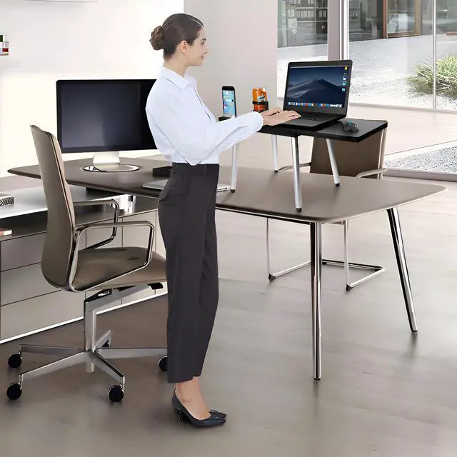 Alt view image 5 of 6 - Portable Laptop Computer Desk Stand Table Foldable Compact Lightweight Adjustable Height 19-29 inches for Travel Remote Work Home Office School Debate