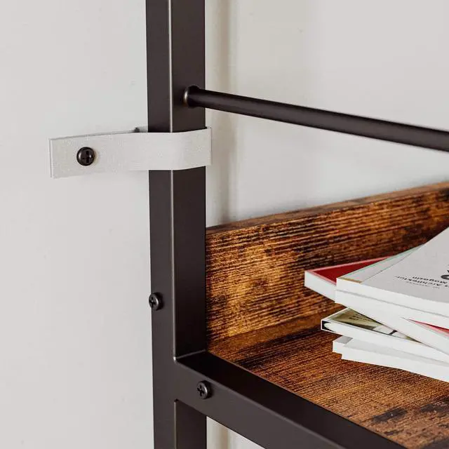 Alt view image 5 of 6 - 5 Tier Ladder Bookcase with Metal Frame Rustic Brown | Bookshelves and Bookcases,open display shelves; metal frame; shelf baffles; home office