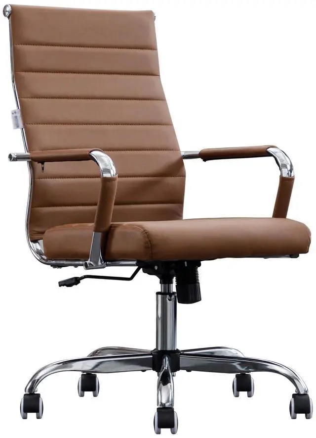 Main image of Home Office Chair Ribbed, Modern Leather Conference Room Chairs, High Back Executive Computer Chair, Ergonomic Office Desk Chair, Adjustable Swivel Chair with Arms (Brown)