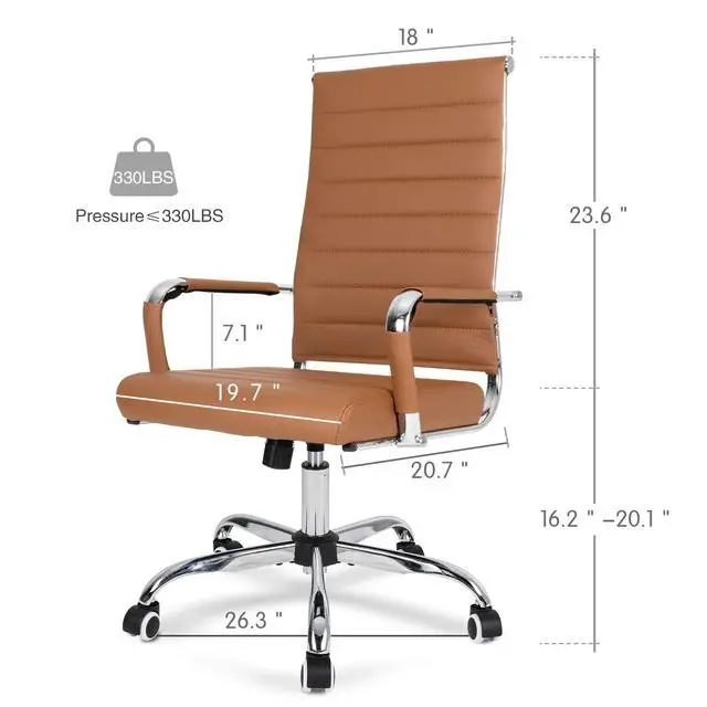 Alt view image 3 of 6 - Home Office Chair Ribbed, Modern Leather Conference Room Chairs, High Back Executive Computer Chair, Ergonomic Office Desk Chair, Adjustable Swivel Chair with Arms (Brown)