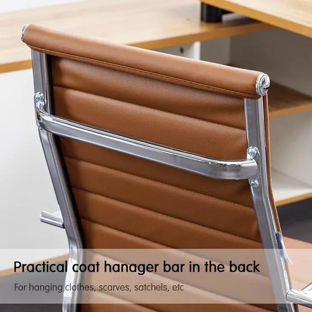 Alt view image 6 of 6 - Home Office Chair Ribbed, Modern Leather Conference Room Chairs, High Back Executive Computer Chair, Ergonomic Office Desk Chair, Adjustable Swivel Chair with Arms (Brown)