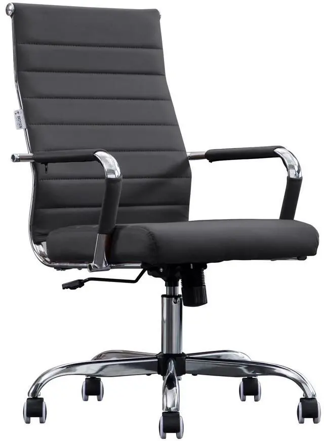 Main image of Home Office Chair Ribbed, Modern Leather Conference Room Chairs, Ergonomic Office Desk Chair, High Back Executive Computer Chair, Adjustable Swivel Chair with Arms (Black)