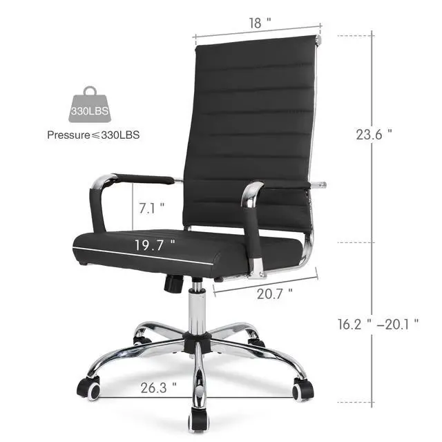 Alt view image 3 of 6 - Home Office Chair Ribbed, Modern Leather Conference Room Chairs, Ergonomic Office Desk Chair, High Back Executive Computer Chair, Adjustable Swivel Chair with Arms (Black)