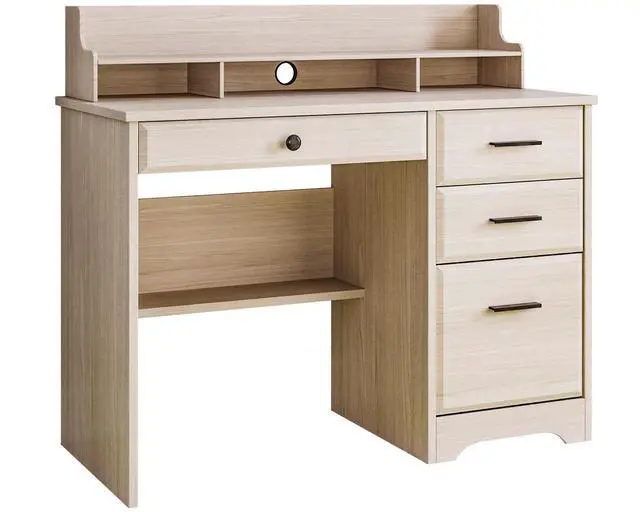 Alt view image 5 of 6 - Small Desk with Drawers for Small Spaces, 44'' Computer Desk with File Cabinet & Monitor Stand, Wood Writing Desk for Bedroom, Living Room, Off White