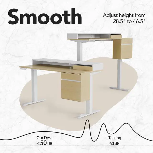 Alt view image 4 of 6 - Electric Standing Desk with File Cabinet, 47 Inch Height Adjustable Desk with Storage Drawers, Ergonomic Stand Up Table Compatible with Monitor Stand, Light Walnut