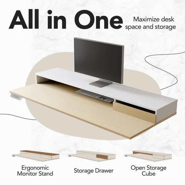 Alt view image 5 of 6 - Electric Standing Desk with File Cabinet, 47 Inch Height Adjustable Desk with Storage Drawers, Ergonomic Stand Up Table Compatible with Monitor Stand, Light Walnut