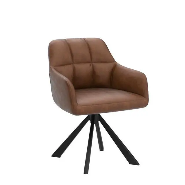 Alt view image 4 of 6 - Comfy Leather Desk Chair Modern Computer Task Chair no Wheels Swivel Accent Chair with Mid Back Arm Chair for Living Room/Bedroom/Home Office, PU Brown