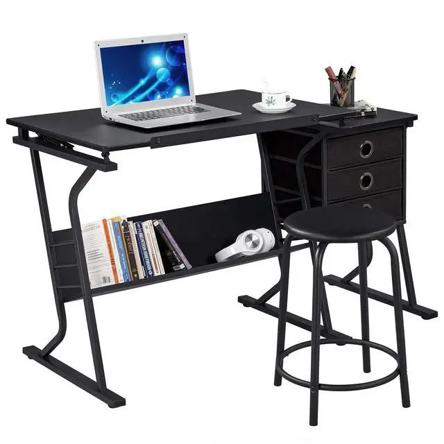 Alt view image 4 of 6 - Drafting Table for Adults/Artists, Drawing Desk, Tabletop Adjustable Art/Craft Desk with Stool and 3 Slide Drawers, Sketching Painting Artwork Station for Art Studio Home Office School