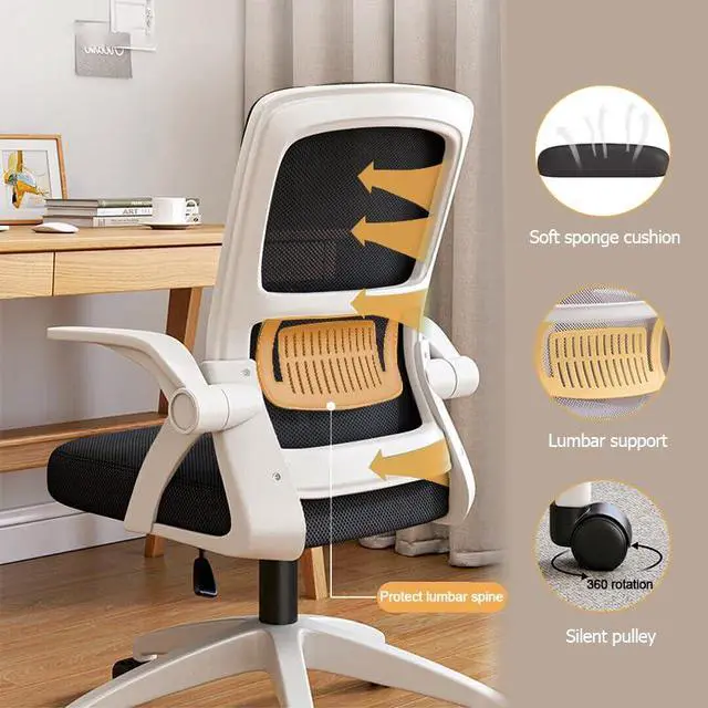 Alt view image 3 of 6 - Home Office Chair Ergonomic Breathable Mesh Chair High Back with Adjustable Height Swivel with Flip-Up Arms and Lumbar Support