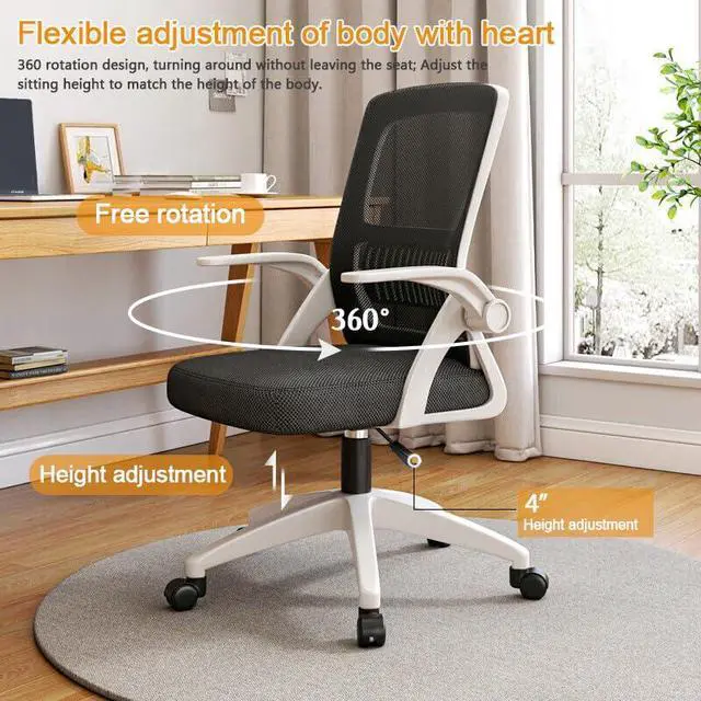 Alt view image 6 of 6 - Home Office Chair Ergonomic Breathable Mesh Chair High Back with Adjustable Height Swivel with Flip-Up Arms and Lumbar Support