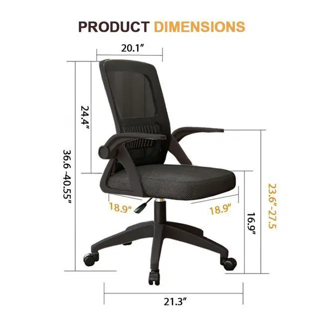 Alt view image 2 of 6 - Home Office Chair Ergonomic Breathable Mesh Chair High Back with Adjustable Height Swivel with Flip-Up Arms and Lumbar Support
