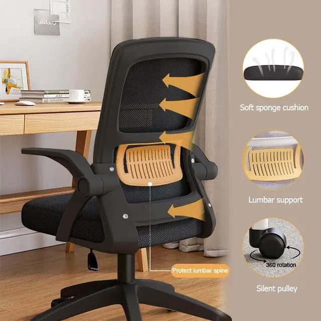 Alt view image 3 of 6 - Home Office Chair Ergonomic Breathable Mesh Chair High Back with Adjustable Height Swivel with Flip-Up Arms and Lumbar Support
