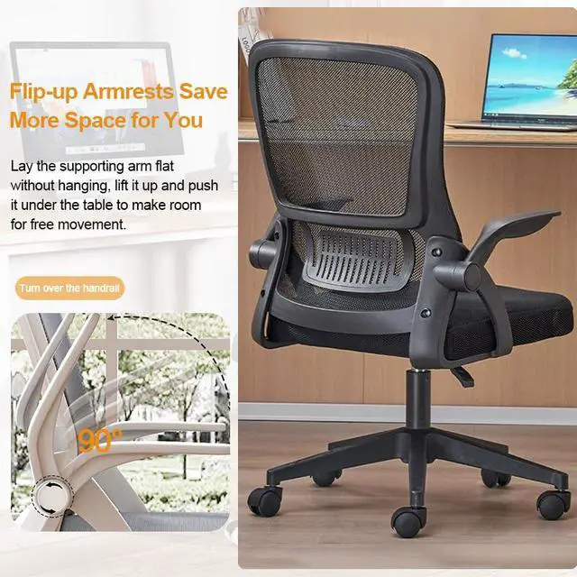 Alt view image 4 of 6 - Home Office Chair Ergonomic Breathable Mesh Chair High Back with Adjustable Height Swivel with Flip-Up Arms and Lumbar Support