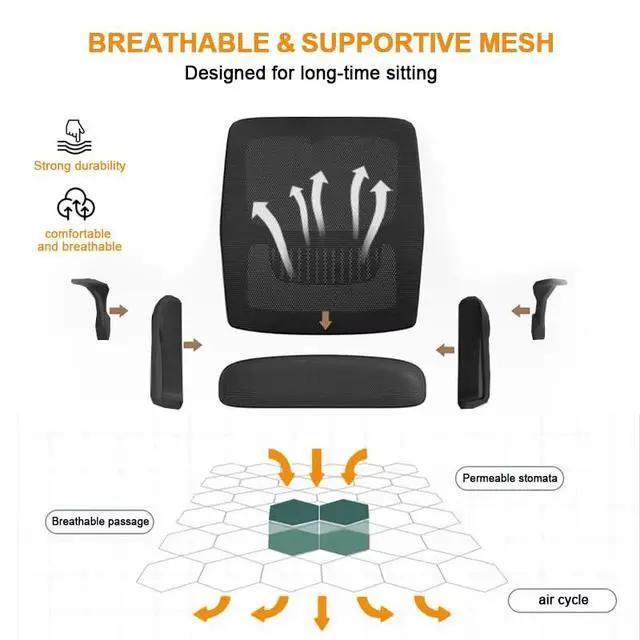Alt view image 5 of 6 - Home Office Chair Ergonomic Breathable Mesh Chair High Back with Adjustable Height Swivel with Flip-Up Arms and Lumbar Support