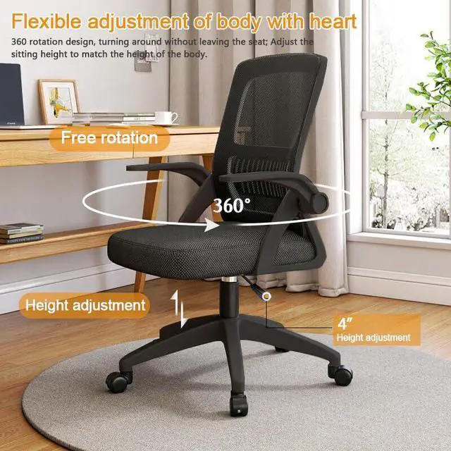 Alt view image 6 of 6 - Home Office Chair Ergonomic Breathable Mesh Chair High Back with Adjustable Height Swivel with Flip-Up Arms and Lumbar Support