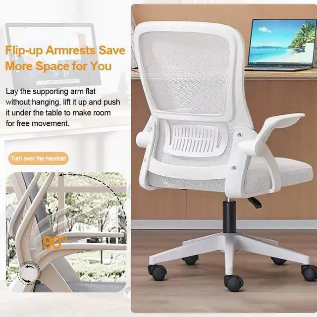 Alt view image 3 of 6 - Home Office Chair Ergonomic Breathable Mesh Chair High Back with Adjustable Height Swivel with Flip-Up Arms and Lumbar Support