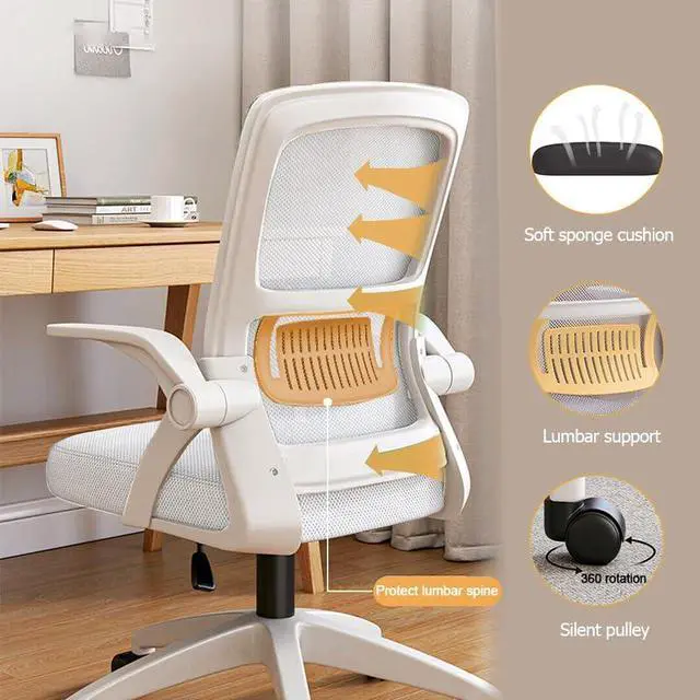 Alt view image 4 of 6 - Home Office Chair Ergonomic Breathable Mesh Chair High Back with Adjustable Height Swivel with Flip-Up Arms and Lumbar Support