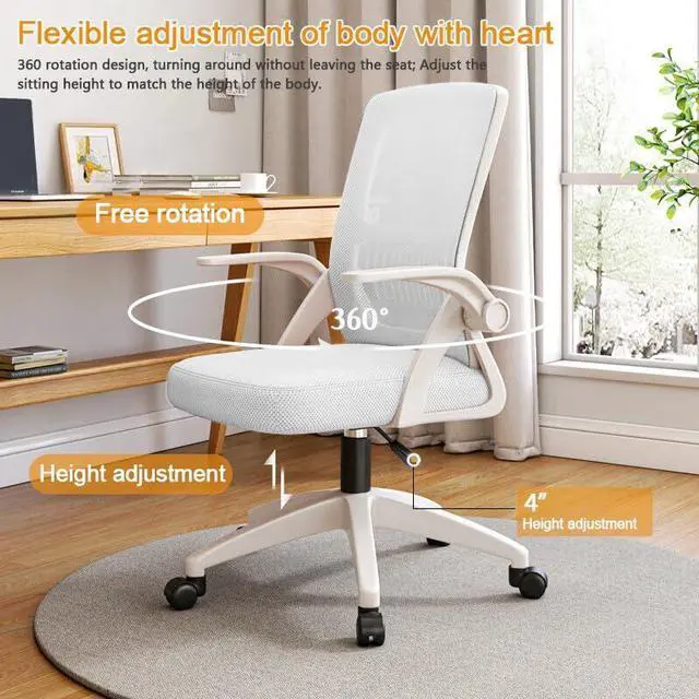 Alt view image 6 of 6 - Home Office Chair Ergonomic Breathable Mesh Chair High Back with Adjustable Height Swivel with Flip-Up Arms and Lumbar Support