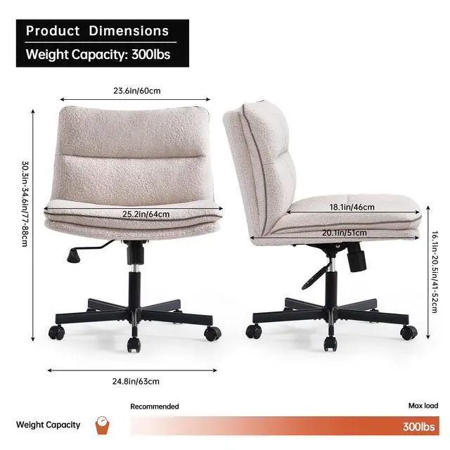 Alt view image 3 of 6 - Criss Cross Office Chair with Wheels Desk Chair Comfy, Furry | Cross Legged Office Chair Mid-Back Vanity Chair Ergonomic Swivel Task Chair with Thickened Cushion