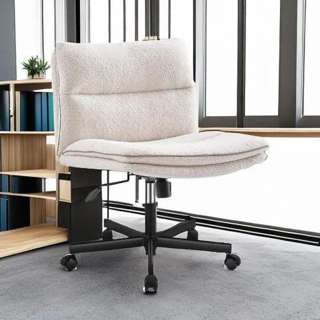 Alt view image 6 of 6 - Criss Cross Office Chair with Wheels Desk Chair Comfy, Furry | Cross Legged Office Chair Mid-Back Vanity Chair Ergonomic Swivel Task Chair with Thickened Cushion