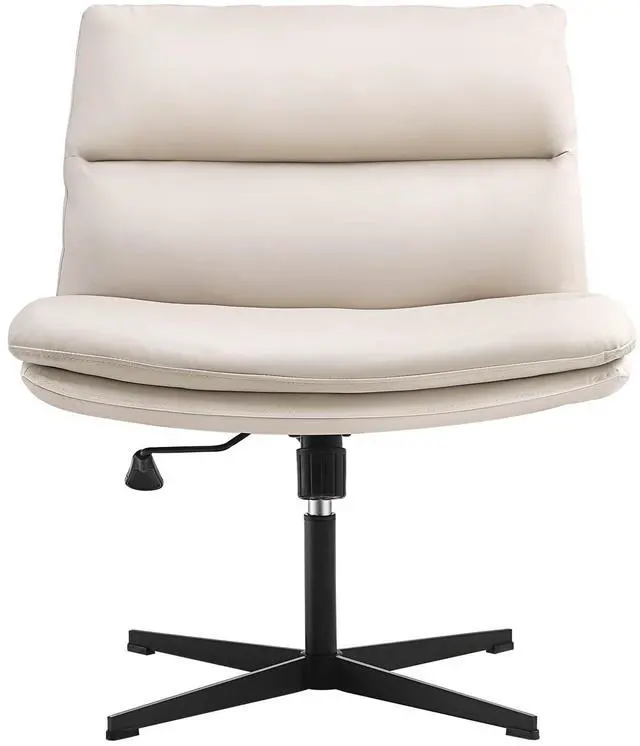Main image of Criss Cross Chair No Wheels Armless Desk Chair Comfy, PU Leather | Vanity Chair Mid-Back for Home Computer Comfortable Adjustable Swivel Task Chair with Thickened Cushion