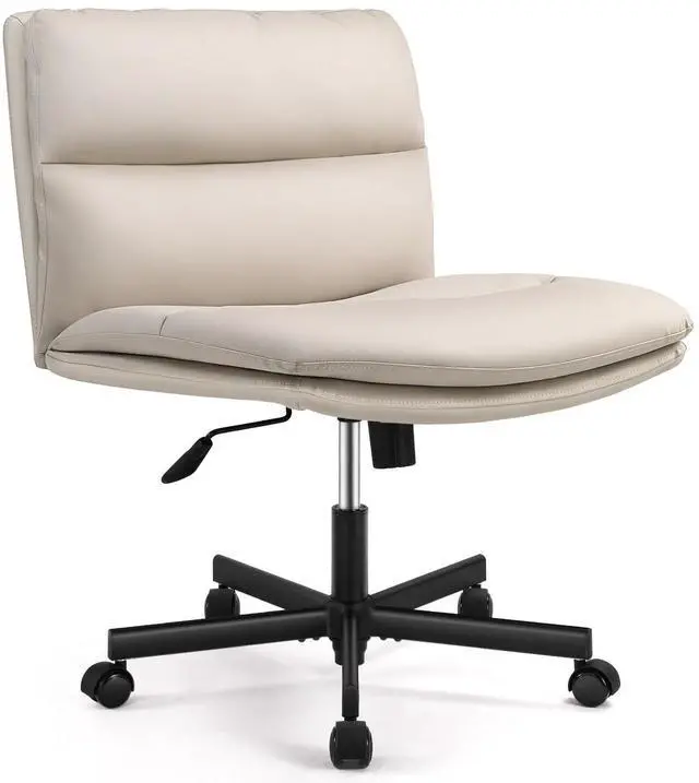 Main image of Criss Cross Office Chair with Wheels Desk Chair Comfy Genuine Leather | Cross Legged Office Chair Mid-Back Vanity Chair Ergonomic Swivel Task Chair with Thickened Cushion