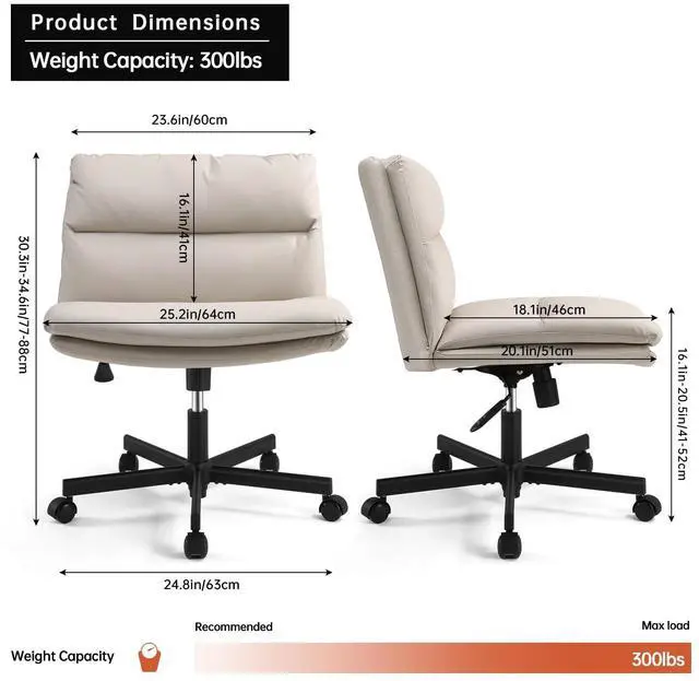 Alt view image 3 of 6 - Criss Cross Office Chair with Wheels Desk Chair Comfy Genuine Leather | Cross Legged Office Chair Mid-Back Vanity Chair Ergonomic Swivel Task Chair with Thickened Cushion