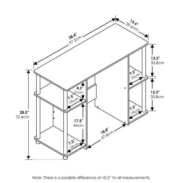 Alt view image 3 of 6 - Jaya Computer Study Desk, Americano/Stainless Steel