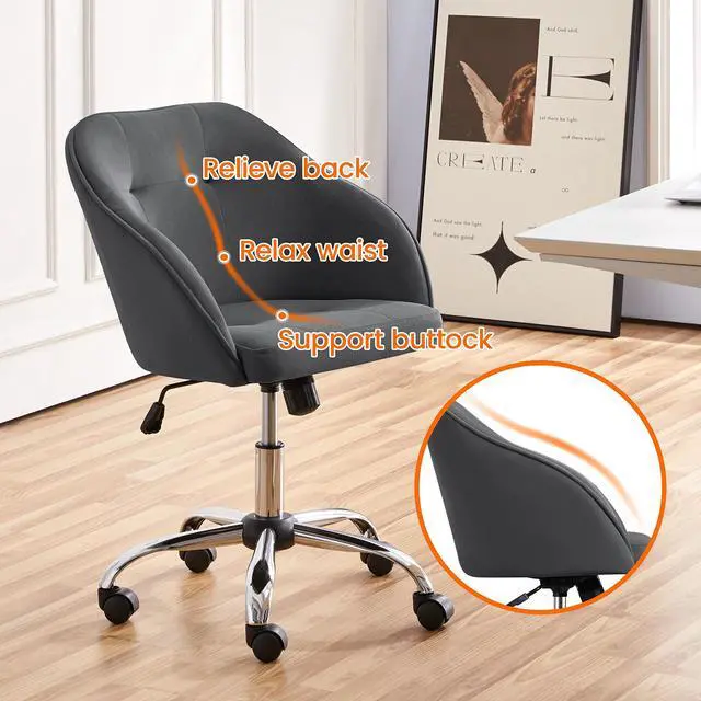 Alt view image 4 of 6 - Office Chair Height Adjustable Mid Back Chair Swivel Large Seat Chairs Desk Chair Computer Chair on Wheels with Armrests