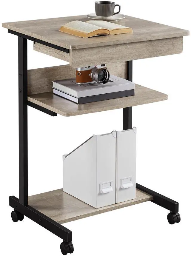Main image of Rolling Computer Desk with Drawer & Keyboard Tray, Mobile Laptop Desk Cart Standing Computer Workstation for Home Office, Gray