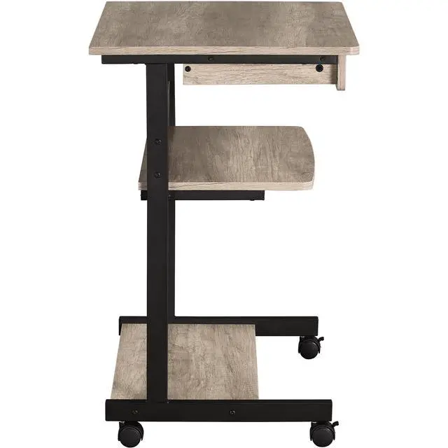 Alt view image 3 of 6 - Rolling Computer Desk with Drawer & Keyboard Tray, Mobile Laptop Desk Cart Standing Computer Workstation for Home Office, Gray