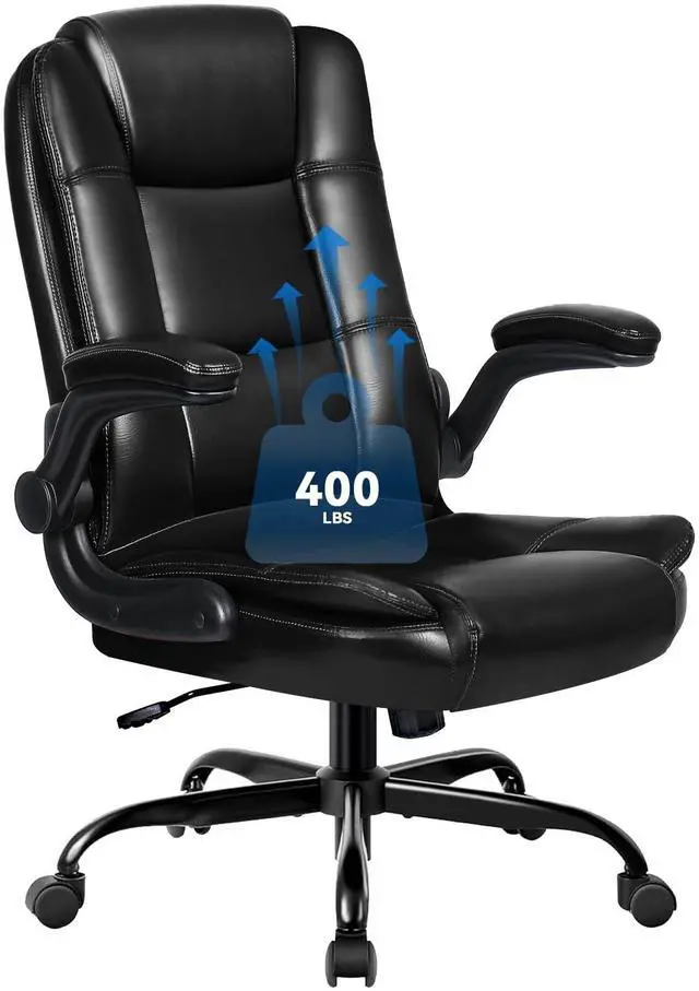 Main image of Ergonomic Office Chair with Flip-up Armrests, Big and Tall Leather Executive Office Chair, High Back Lumbar Support Home Computer Desk Chair, Heavy and Duty Computer Chair (Black)