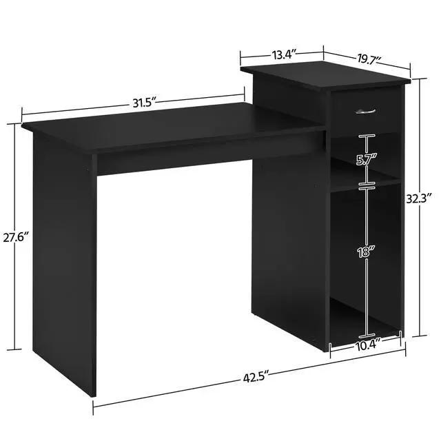 Alt view image 3 of 6 - Home Office Modern Desk and Chair Set Computer Desk w/Drawer & Shelves with Ergonomic Mesh Height Adjustable Office Chair