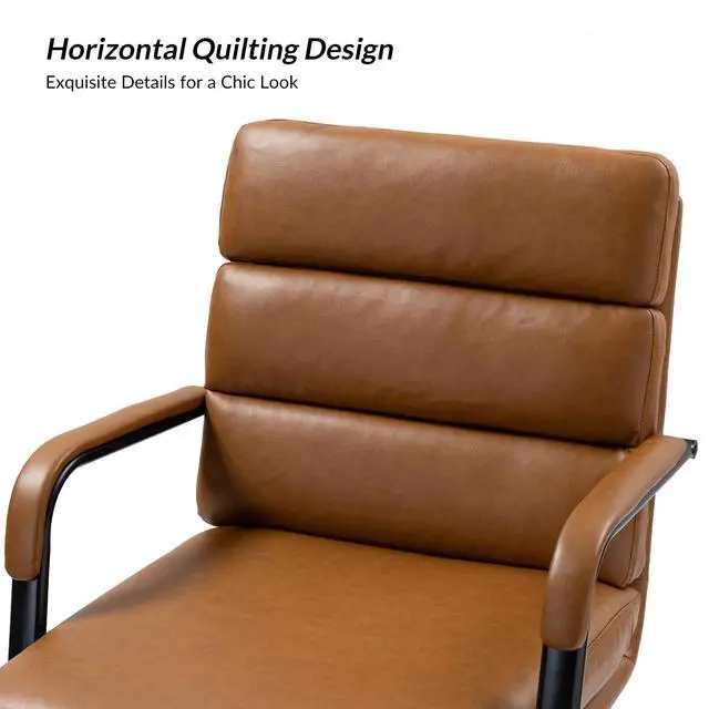 Alt view image 5 of 6 - Modern Faux Leather Home Office Chair with Tilt Lock, Camel | Leather Desk Chair with Wheels & Padded Cushion, 360° Swivel Wide Seat Computer Task Chair, Comfy Executive Chair