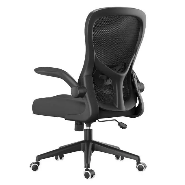Alt view image 3 of 6 - Office Chair Ergonomic Desk Chair, Office Chairs with PU Silent Wheels, Breathable Mesh Computer Chair with Adjustable Lumbar Support, Flip-up Armrests, Tilt Function, Black